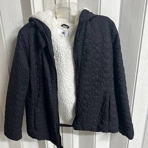 Disney Parks Embossed Mickey Mouse Icon Sherpa Mickey Ears Black Quilted Jacket